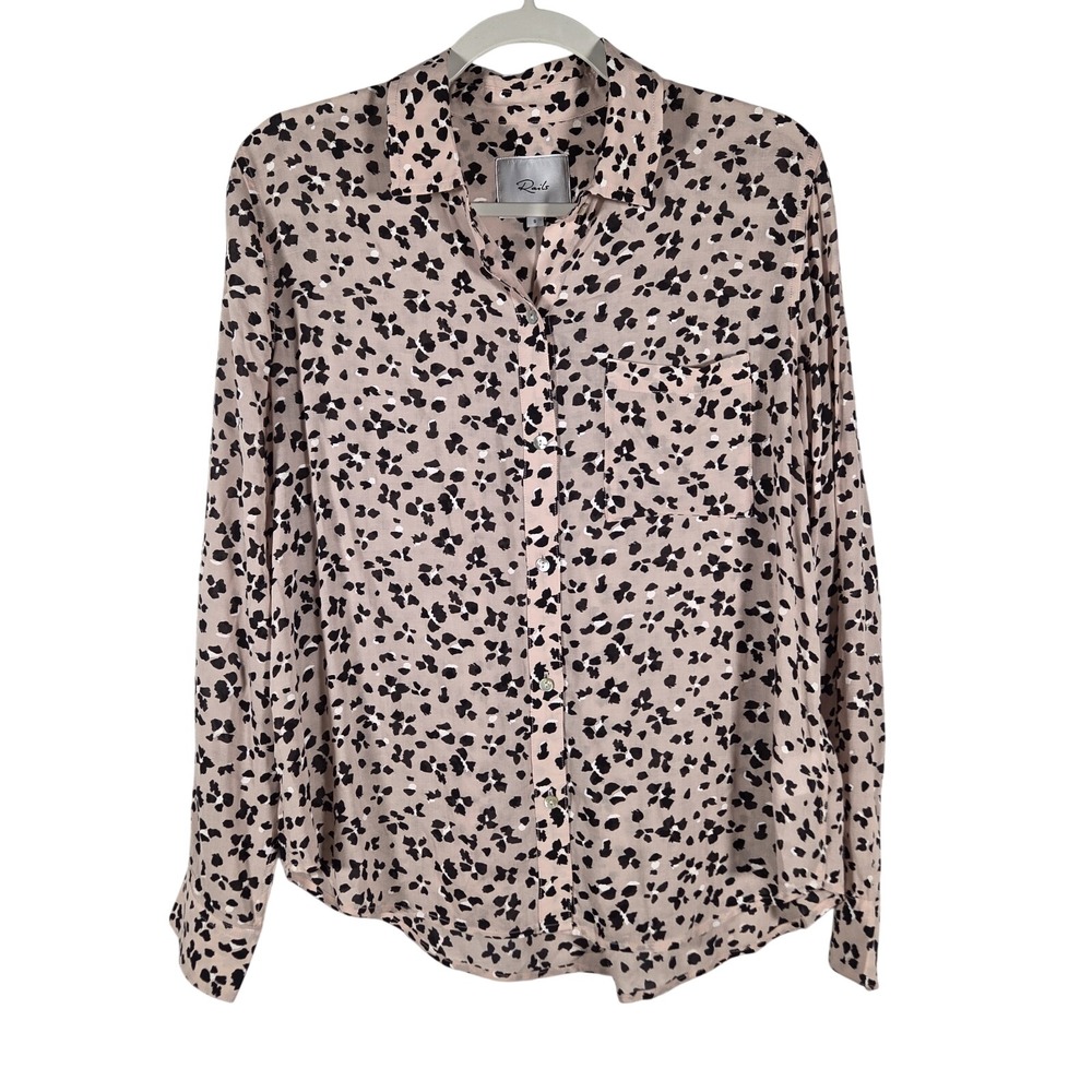 Rails Anna Rose Floral Cheetah Women Sm Pink Animal Print Button Down Blouse